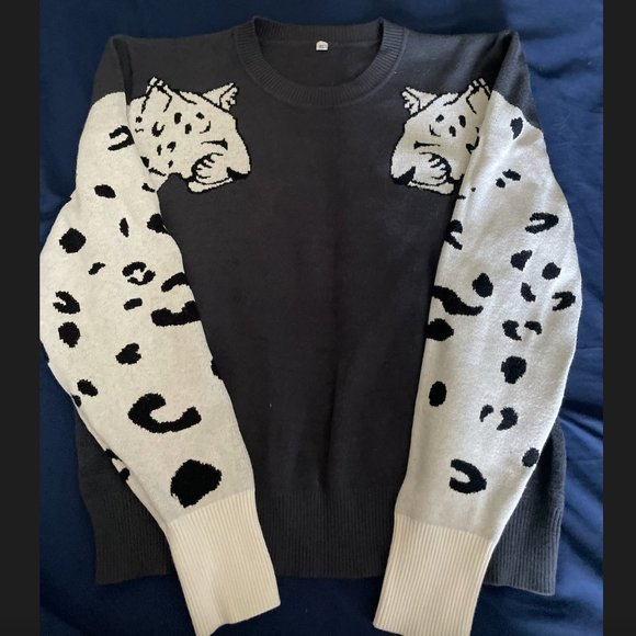 Leopard Arm Crew Neck Sweater - Picture 1 of 3